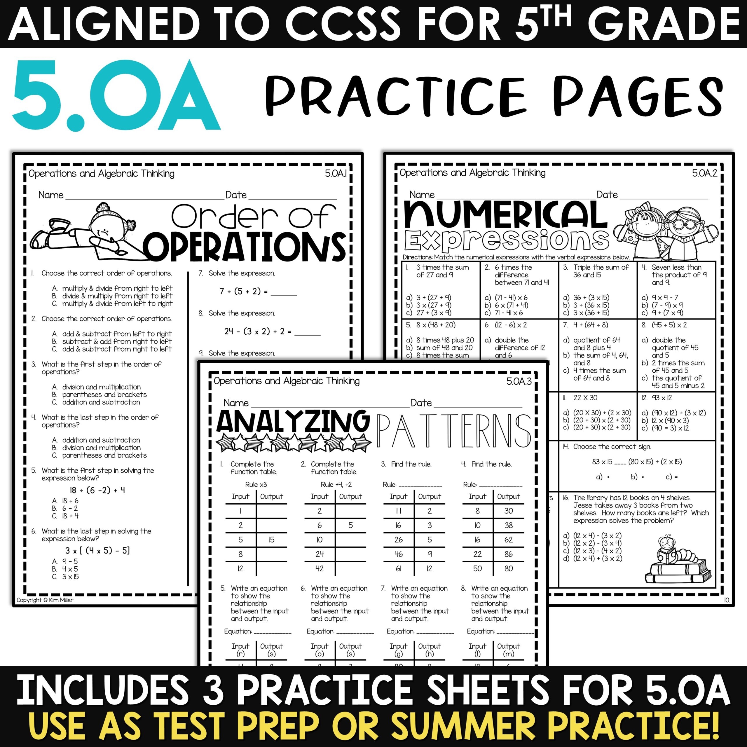 5th Grade Math Review Packet Summer Math Test Prep Homework Assessments A Love Of Teaching Kim Miller