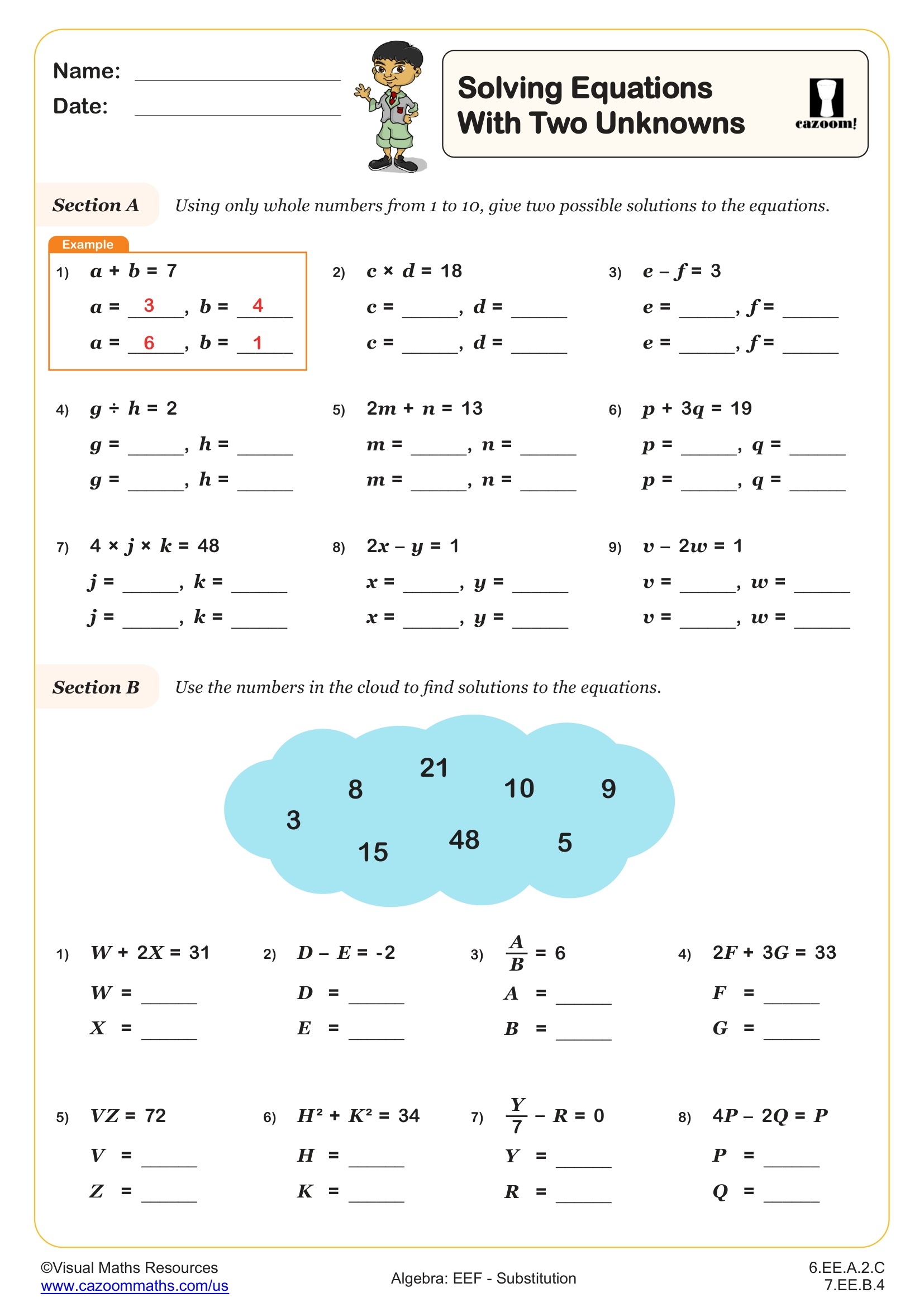 6 EE A 2 C Worksheets Printable 6th Grade Math Worksheets Cazoom Math