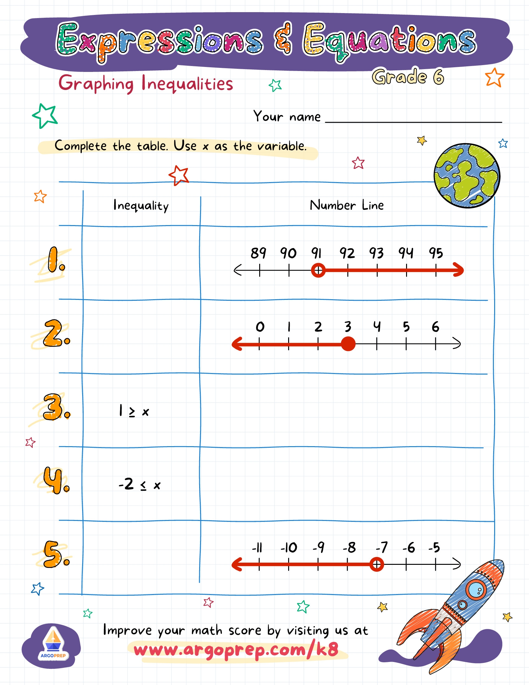 inequality math worksheets