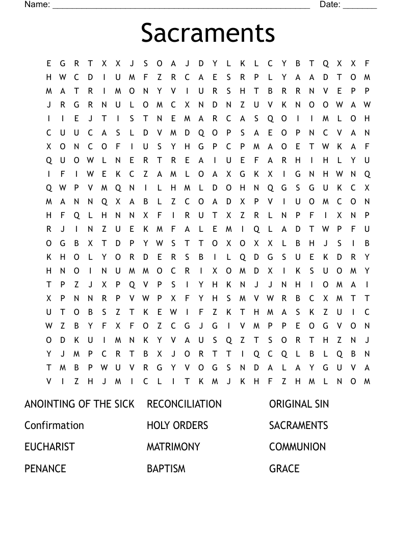 7 Sacraments Word Search WordMint