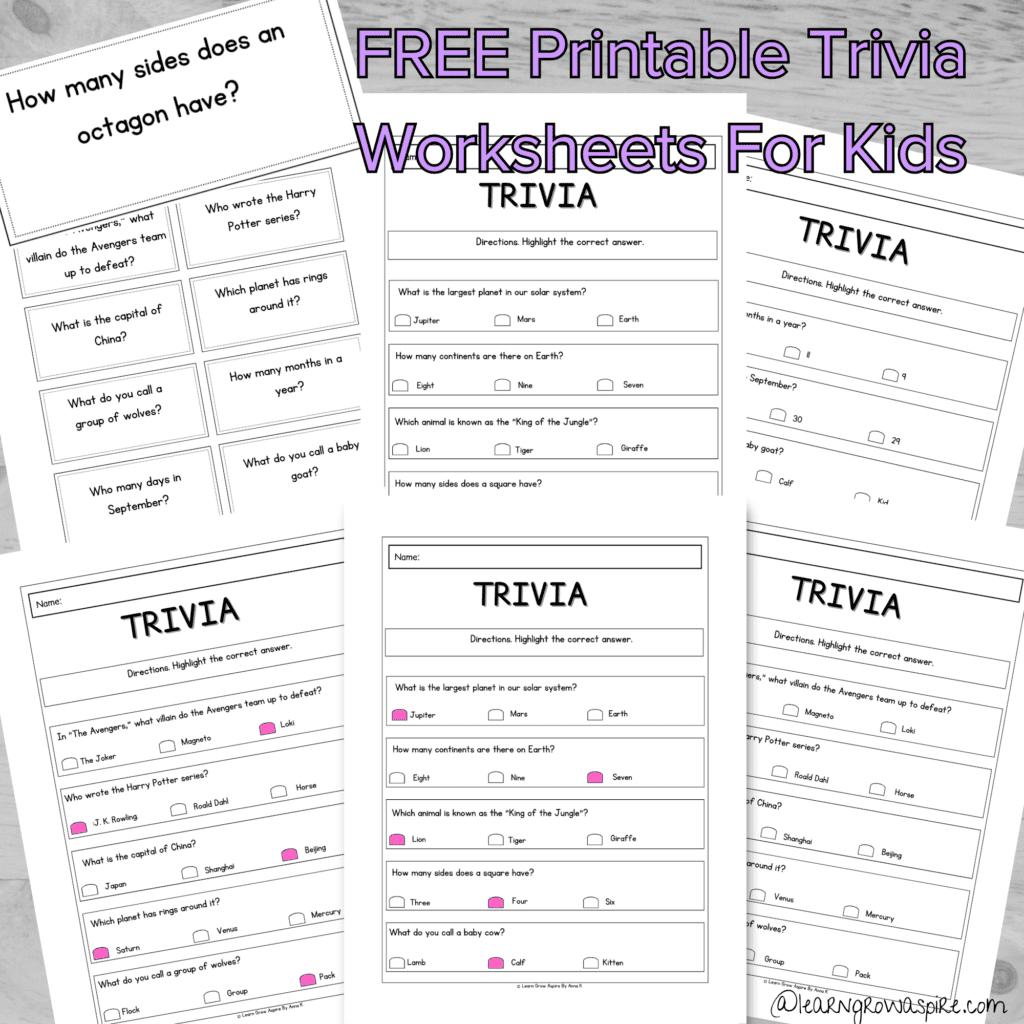 trivia worksheets printable