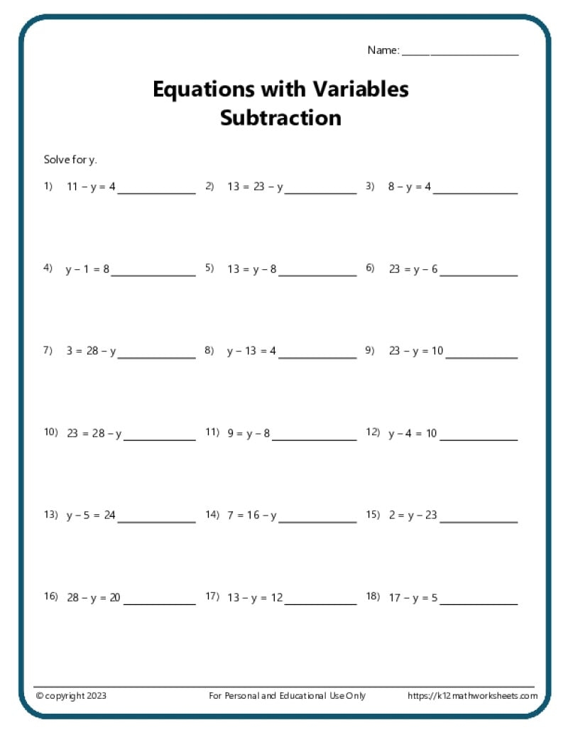 7th Grade Algebra Worksheets