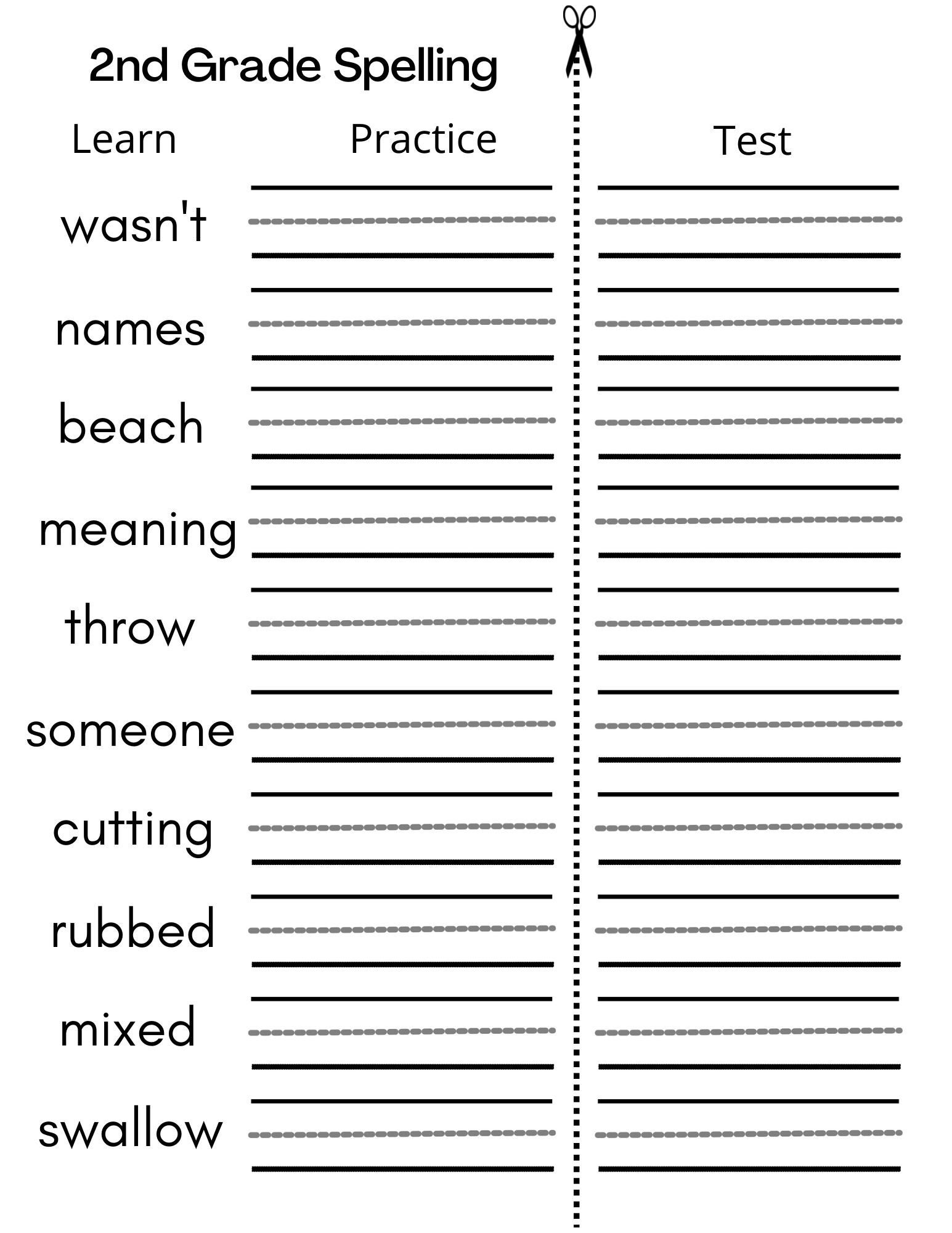8 Printable Second Grade Writing Spelling Worksheets Spelling Test Etsy