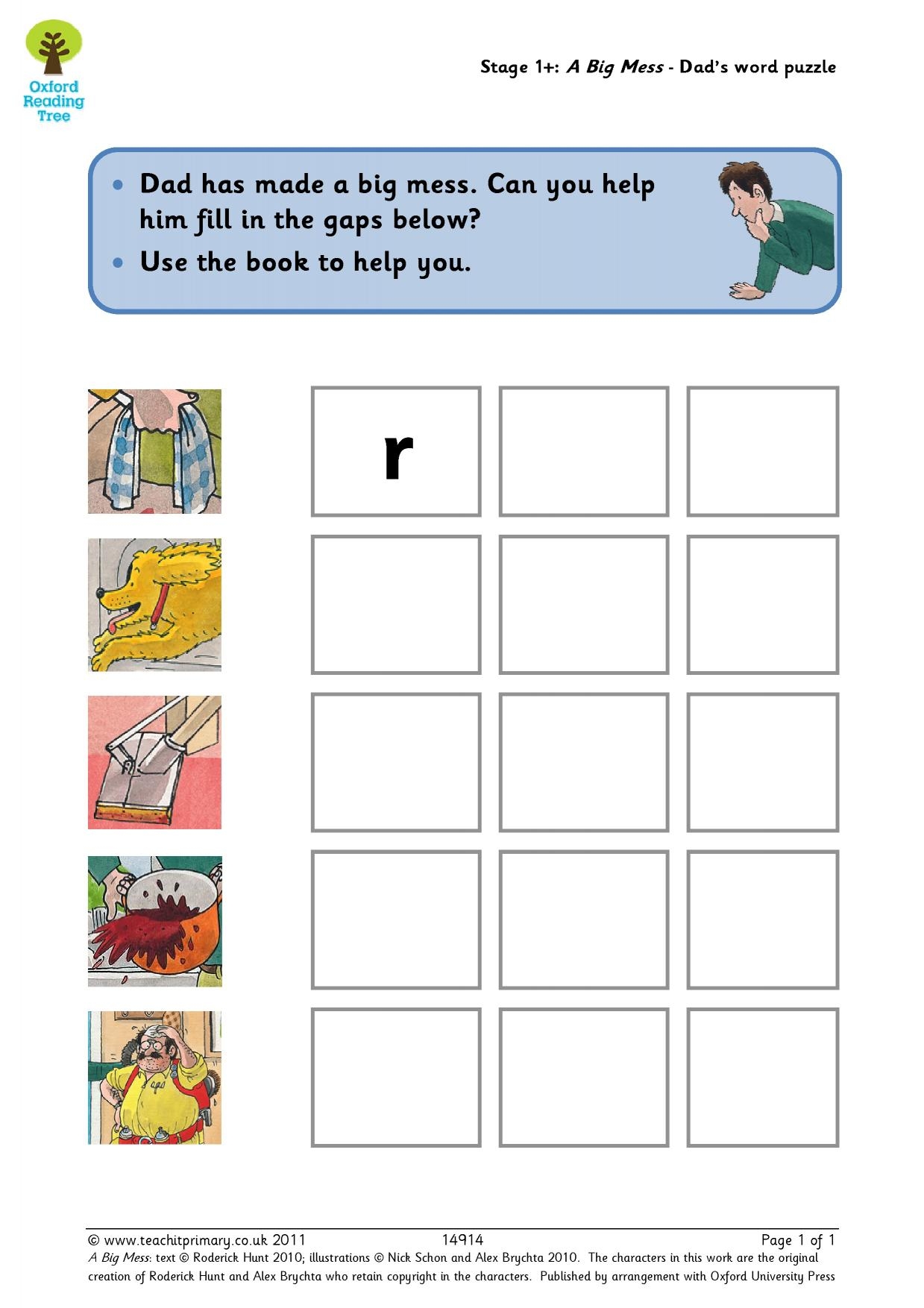 A Big Mess Dad s Word Puzzle Phonics ORT Teachit