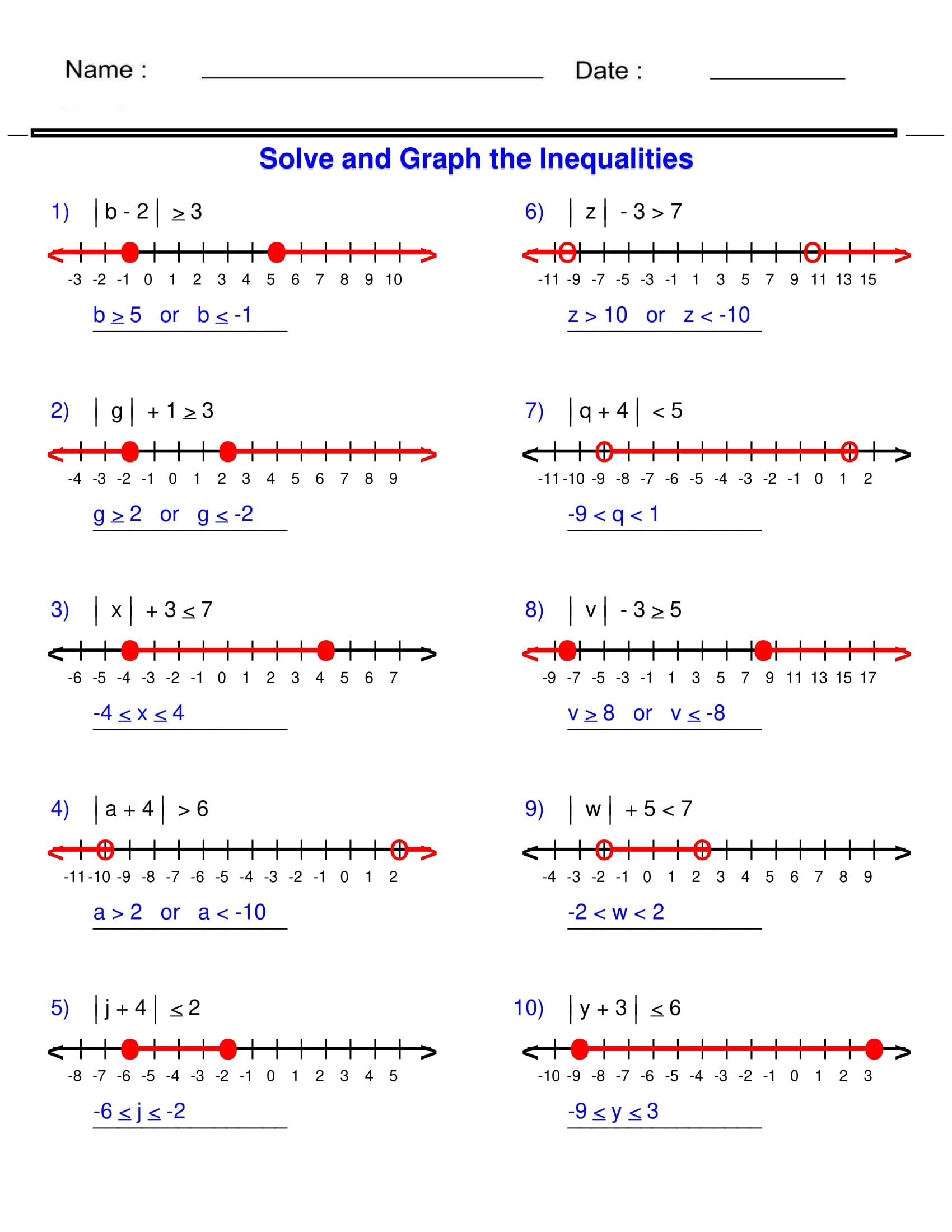 Absolute Value Inequalities Algebra 1 Inequalities Worksheets Made By Teachers