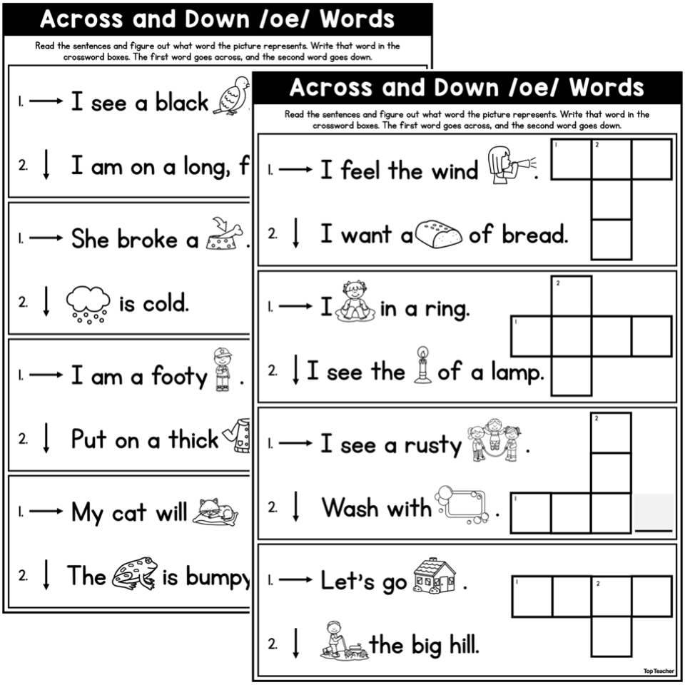 Across Down Words Worksheet oe Top Teacher