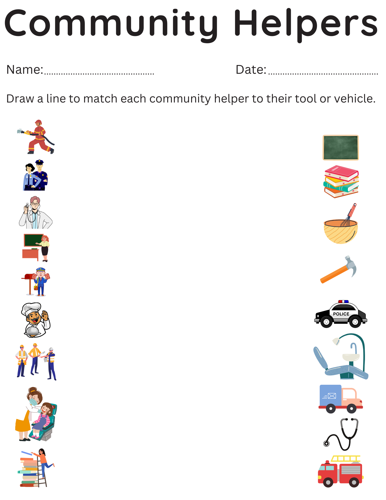 community helpers worksheets for kindergarten