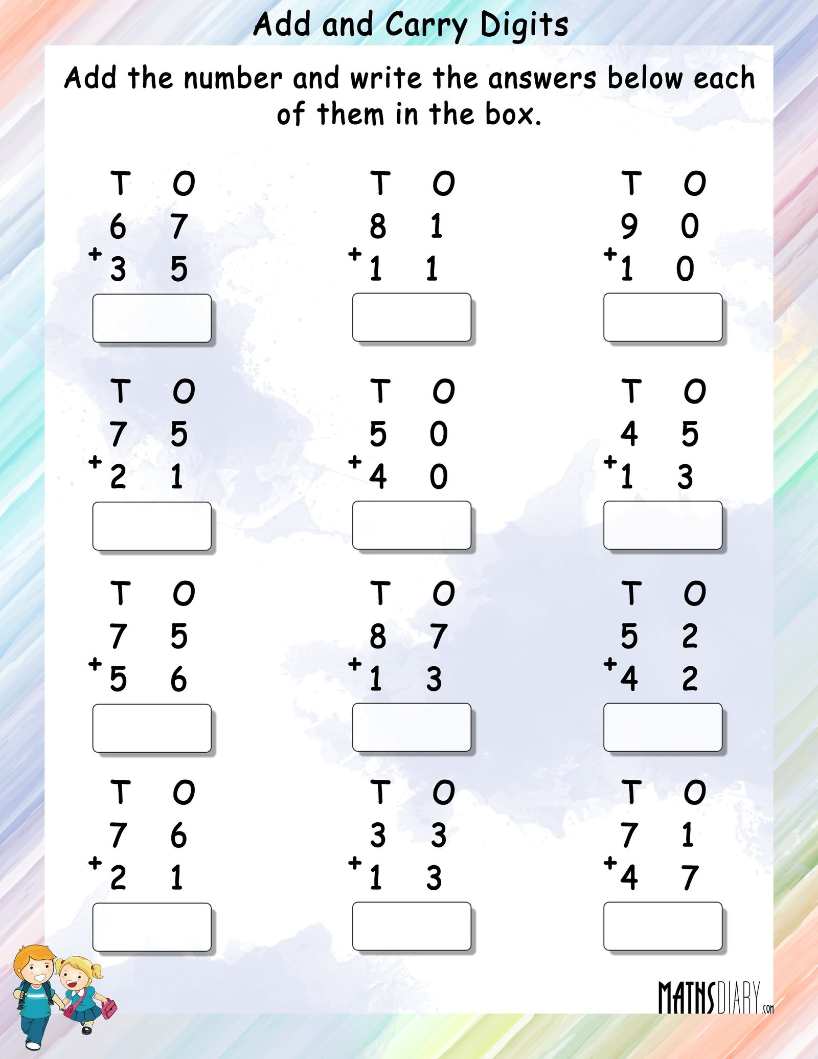 Add And Carry Digits Math Worksheets MathsDiary