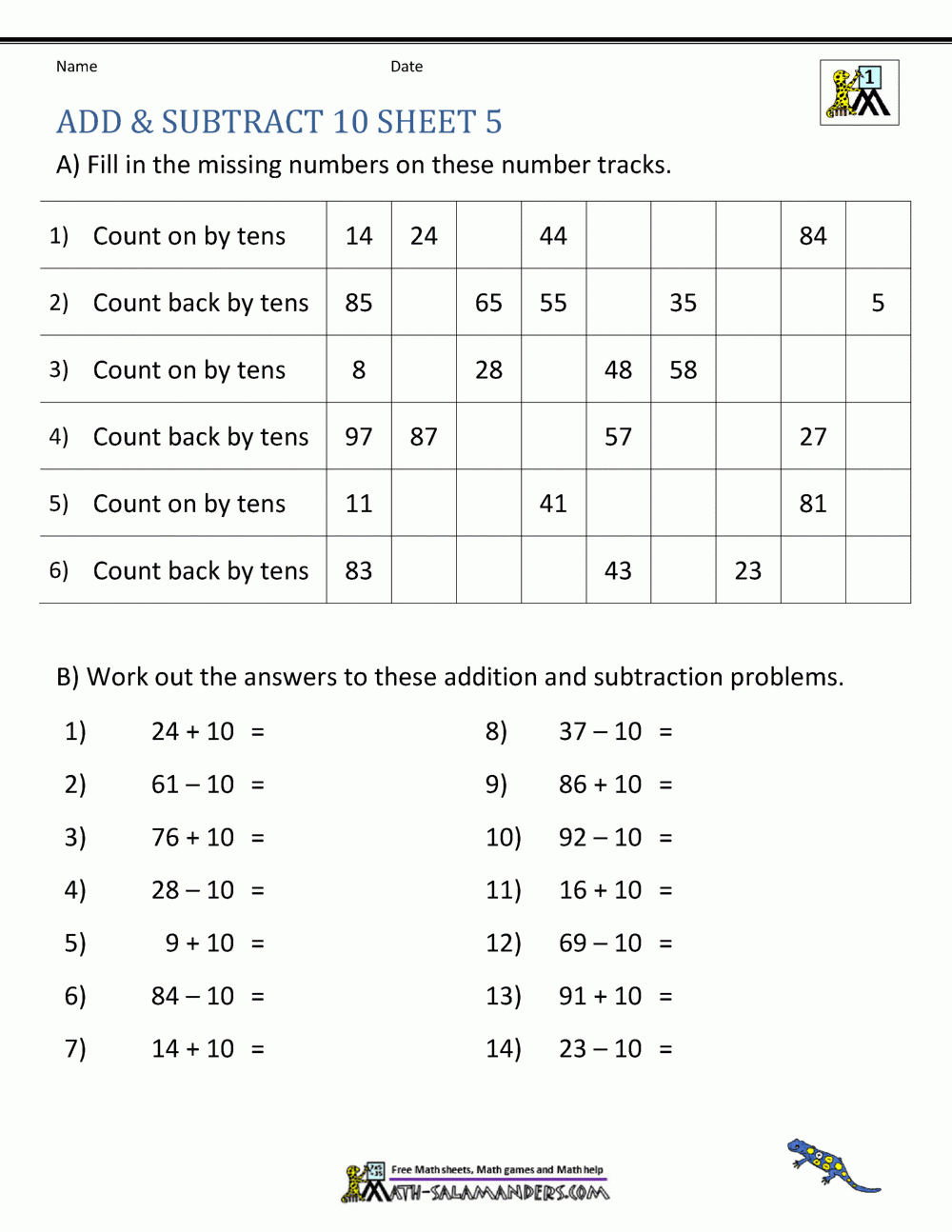 addition subtraction math worksheets