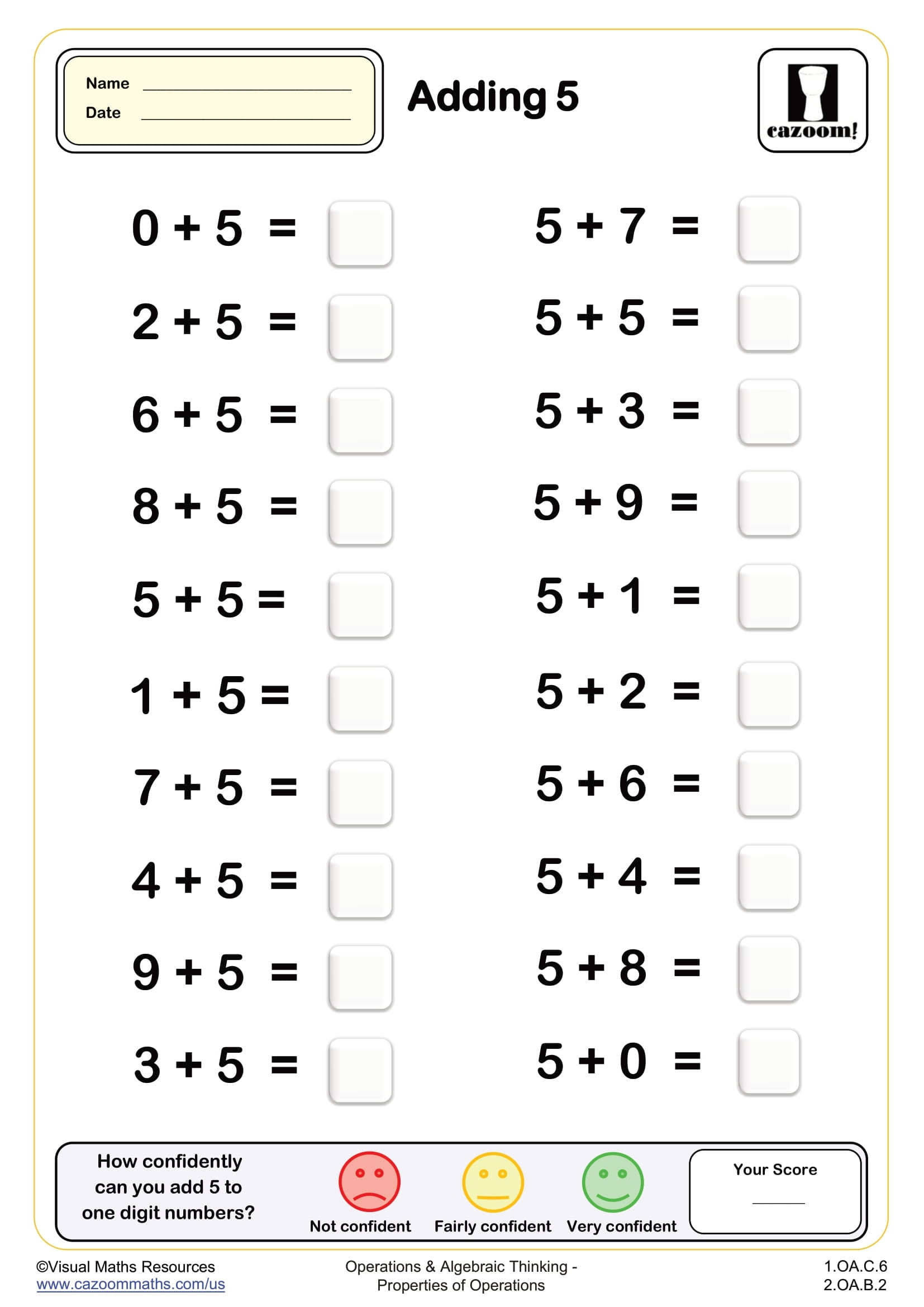Adding 4 20 Questions PDF Printable Addition Worksheets Cazoom Math