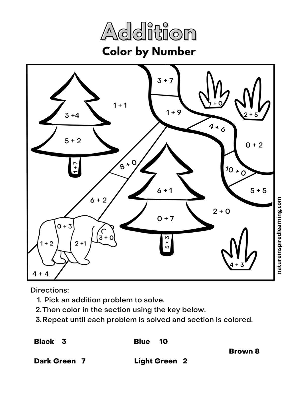 Addition Color By Number Worksheets Nature Inspired Learning