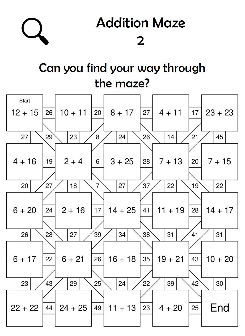 Addition Math Maze Printable Homeschool Activity PDF Etsy