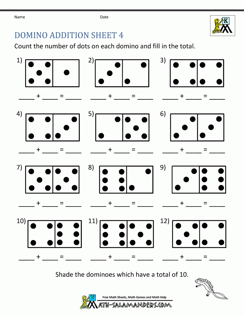 addition worksheet kindergarten