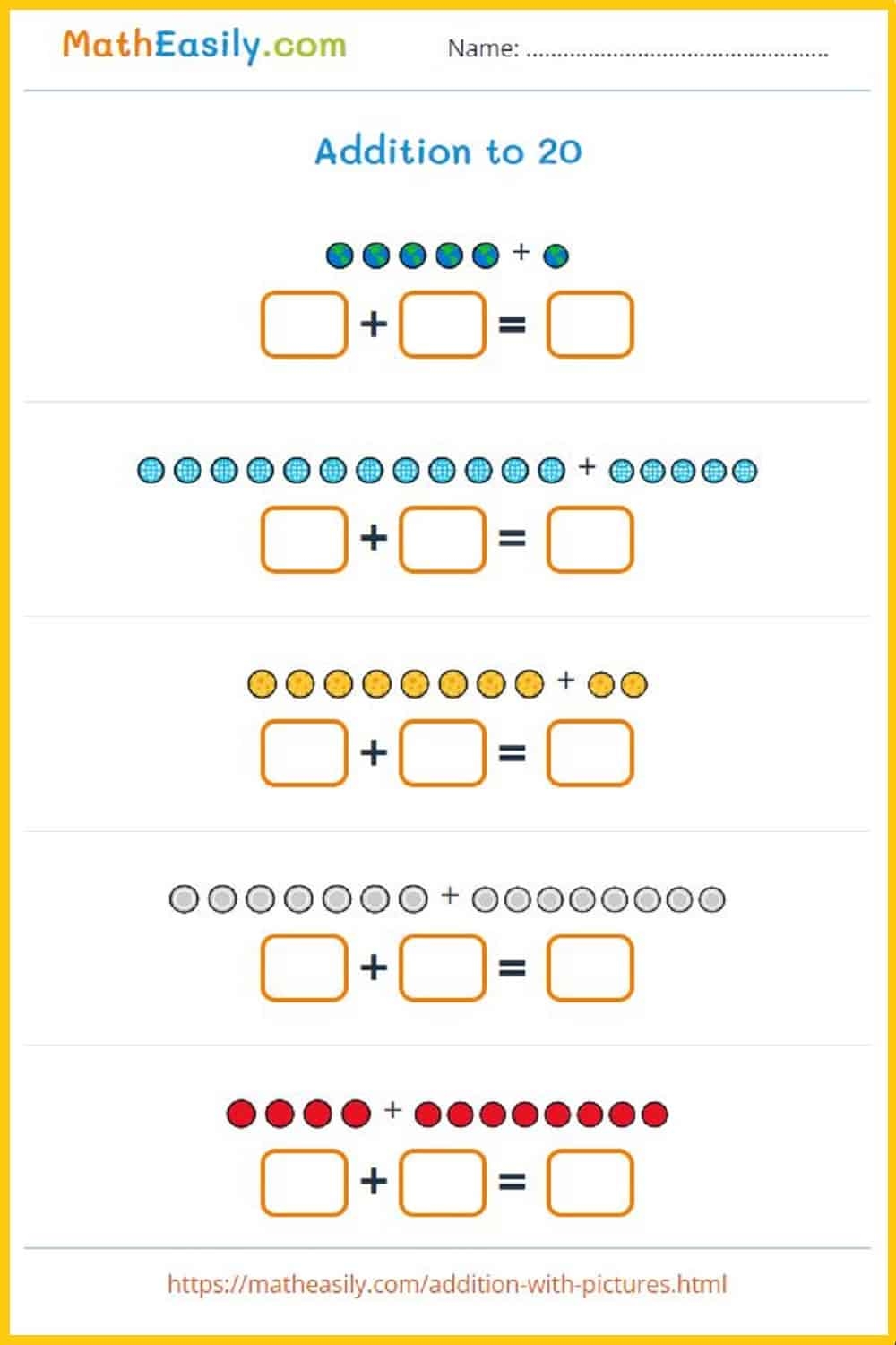 addition facts to 20