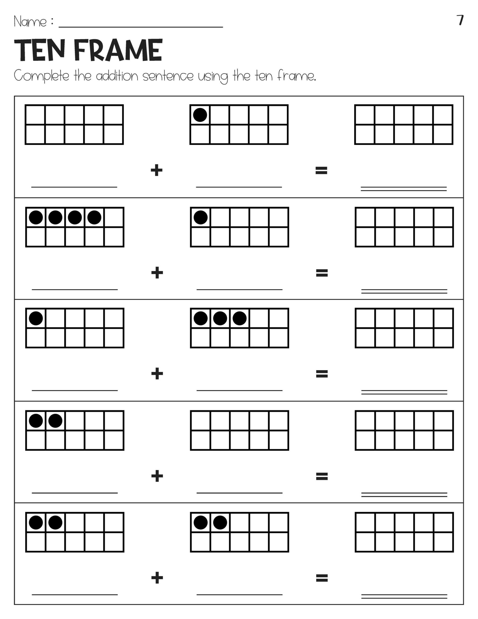 Addition Within 5 With Ten Frame Pictures Worksheets Etsy