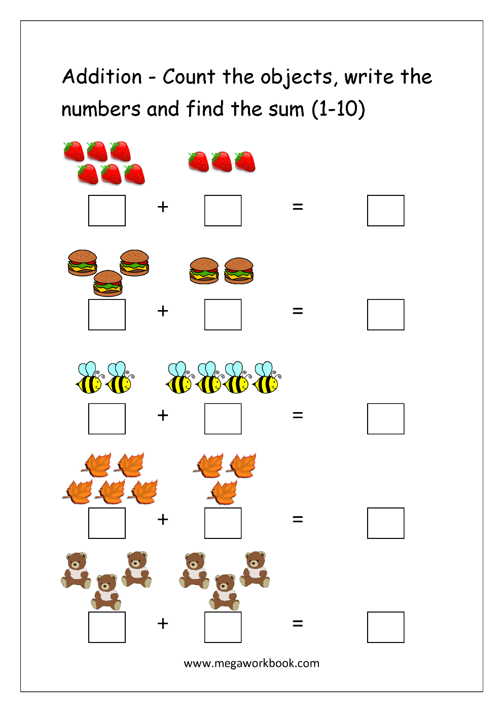 simple adding worksheets for kindergarten