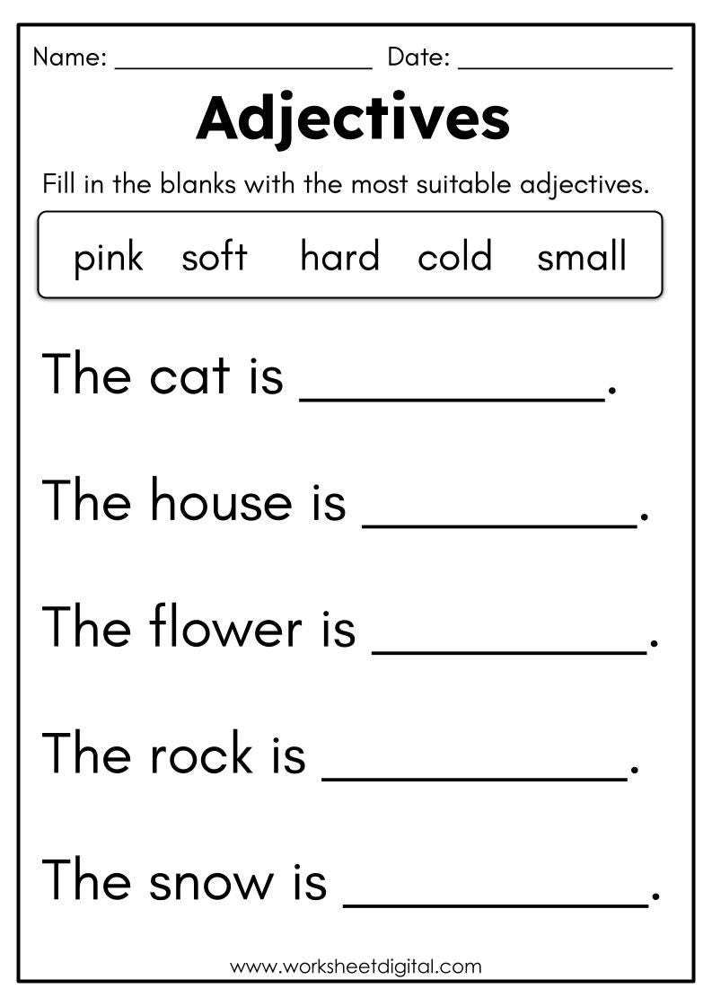 adjectives worksheets for kindergarten