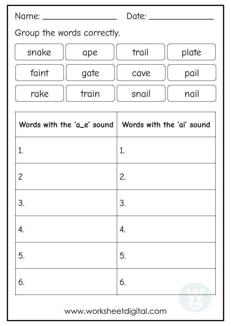 Ai And A e Words Worksheet Digital 1 Teacher Made Resources