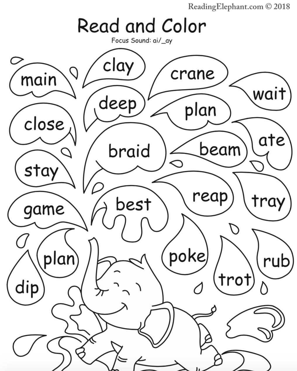 Ai And Ay Phonics Printable FREE Reading Elephant
