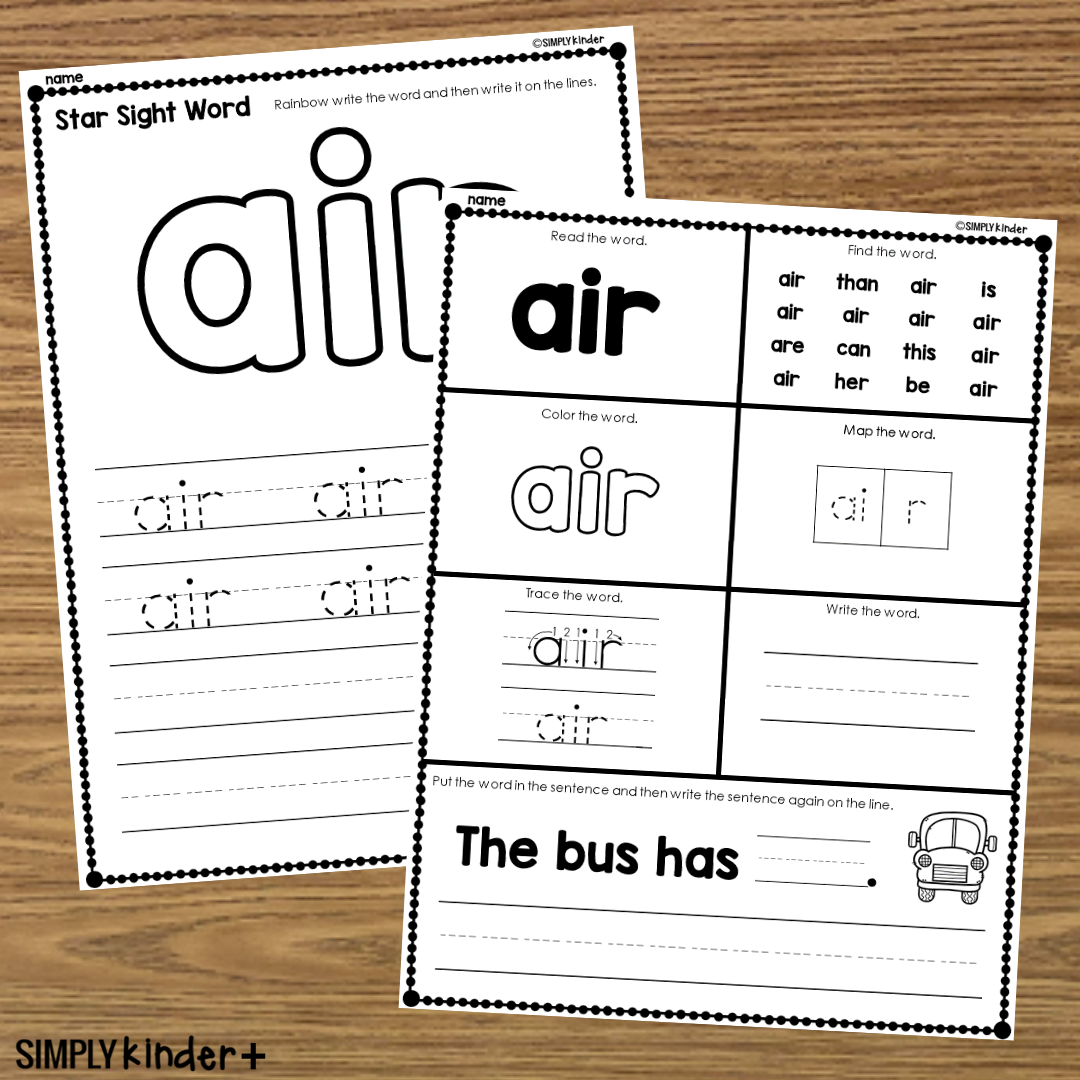 Air Sight Word Printable Activities Simply Kinder Printable Membership