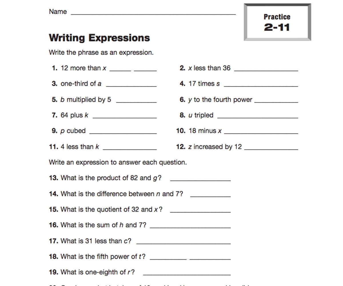 Algebra Worksheets Printables Lesson Plans Activities