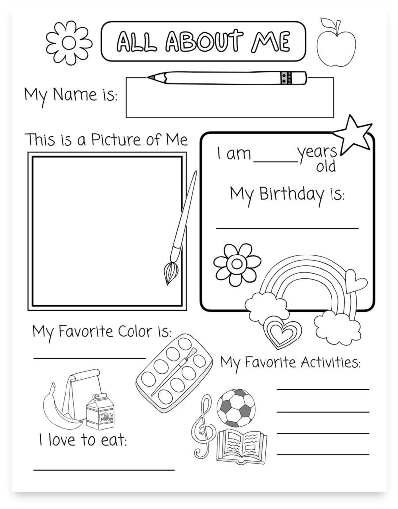 all about me printable worksheet