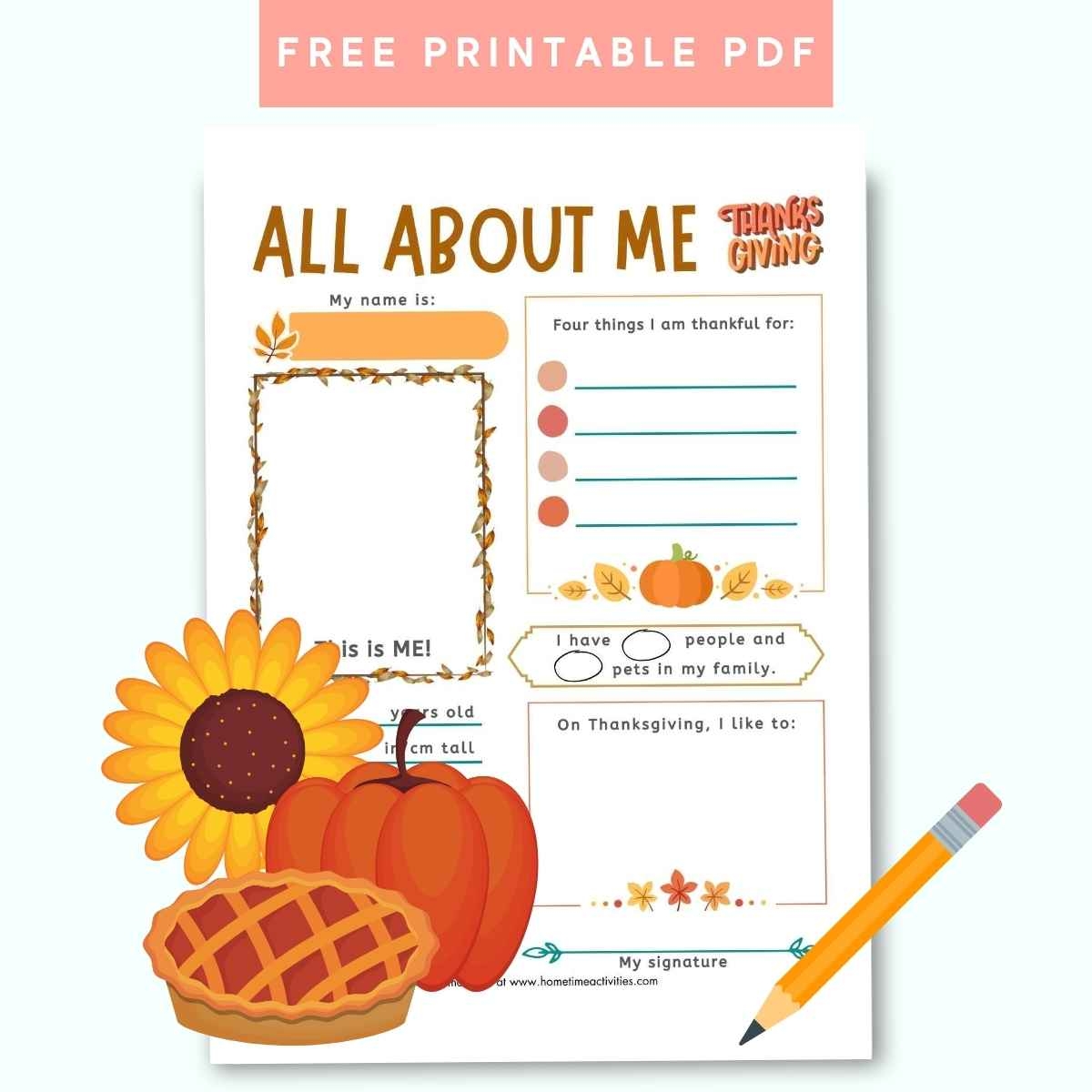 All About Me Thanksgiving Printable Worksheet