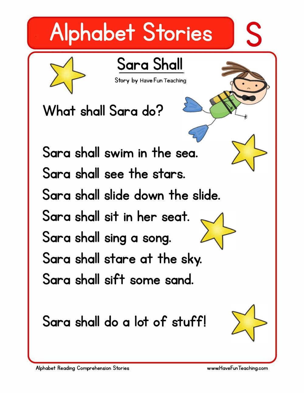 Alphabet Stories Letter S Reading Comprehension Worksheet Have Fun Teaching