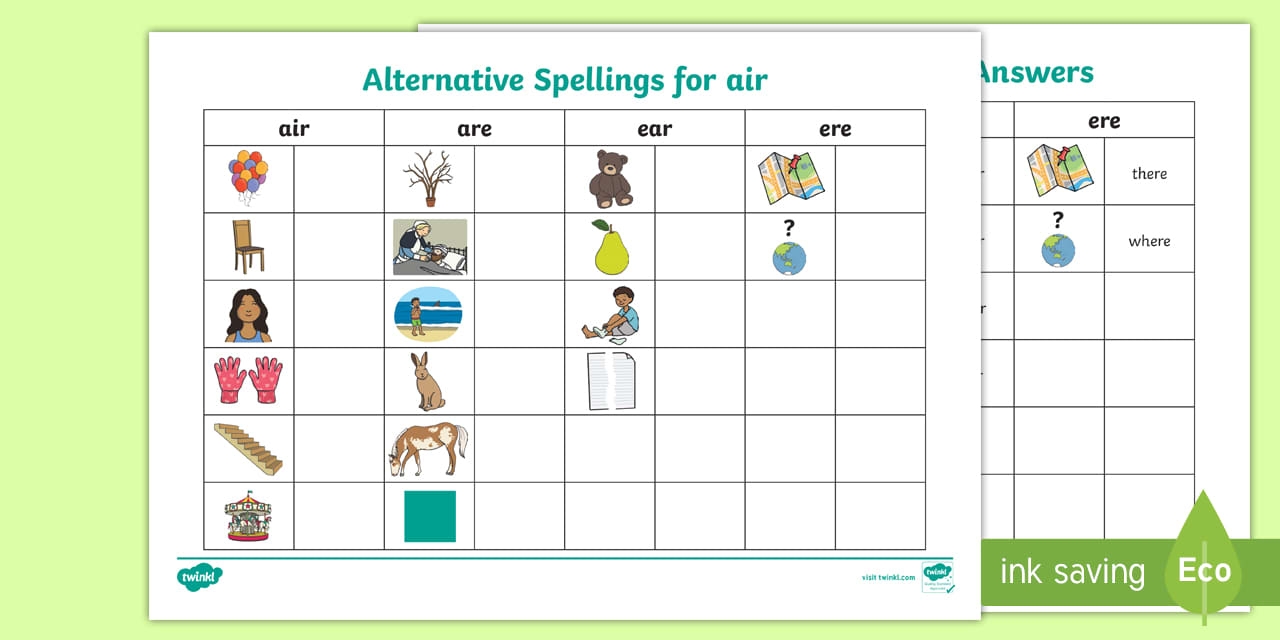 air words phonics worksheet