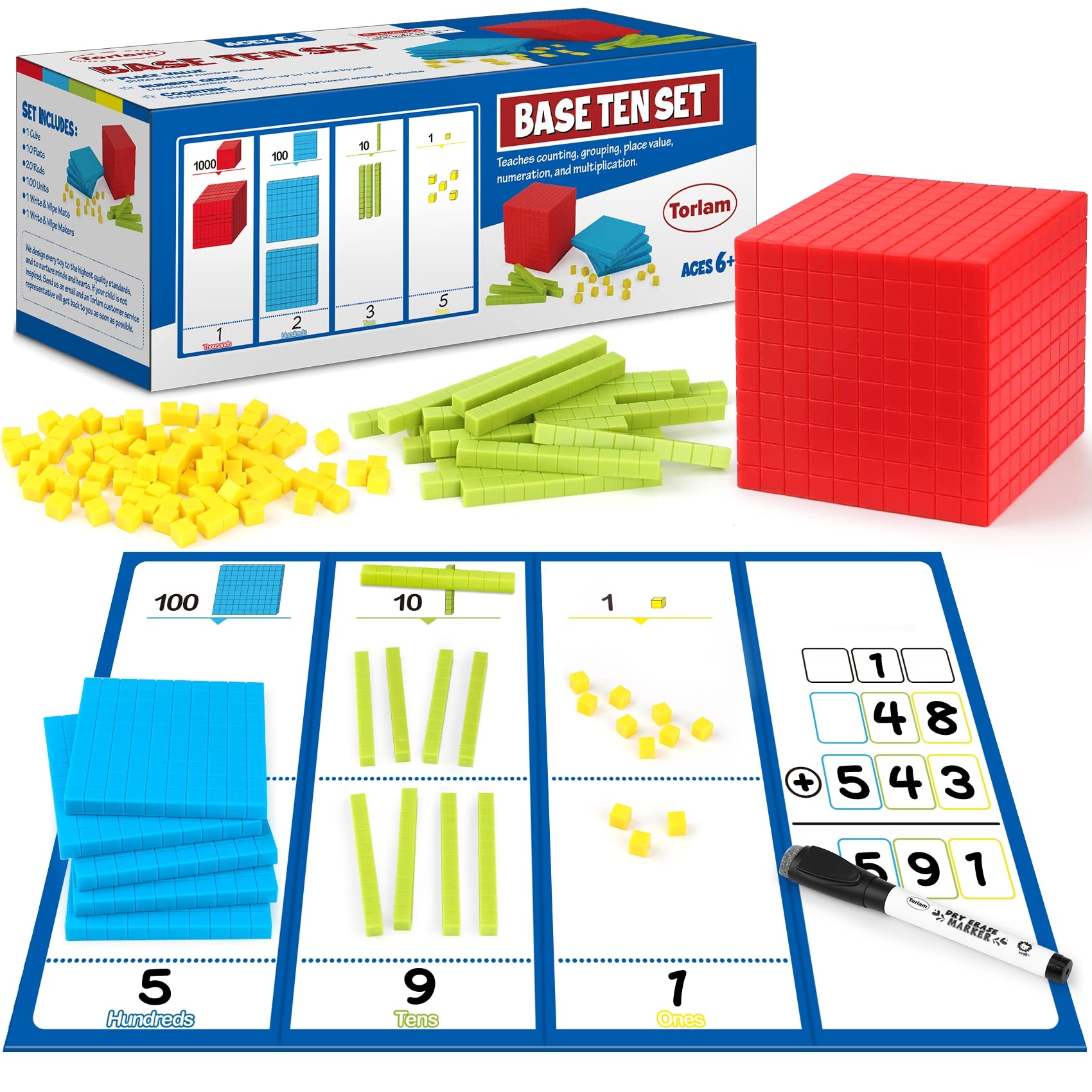 Amazon Torlam 131 PCS Base Ten Blocks Place Value Blocks Plastic Base 10 Math Manipulatives For 1st Grade Addition And Subtraction Games Math Counters And Cubes For Kids Toys Games