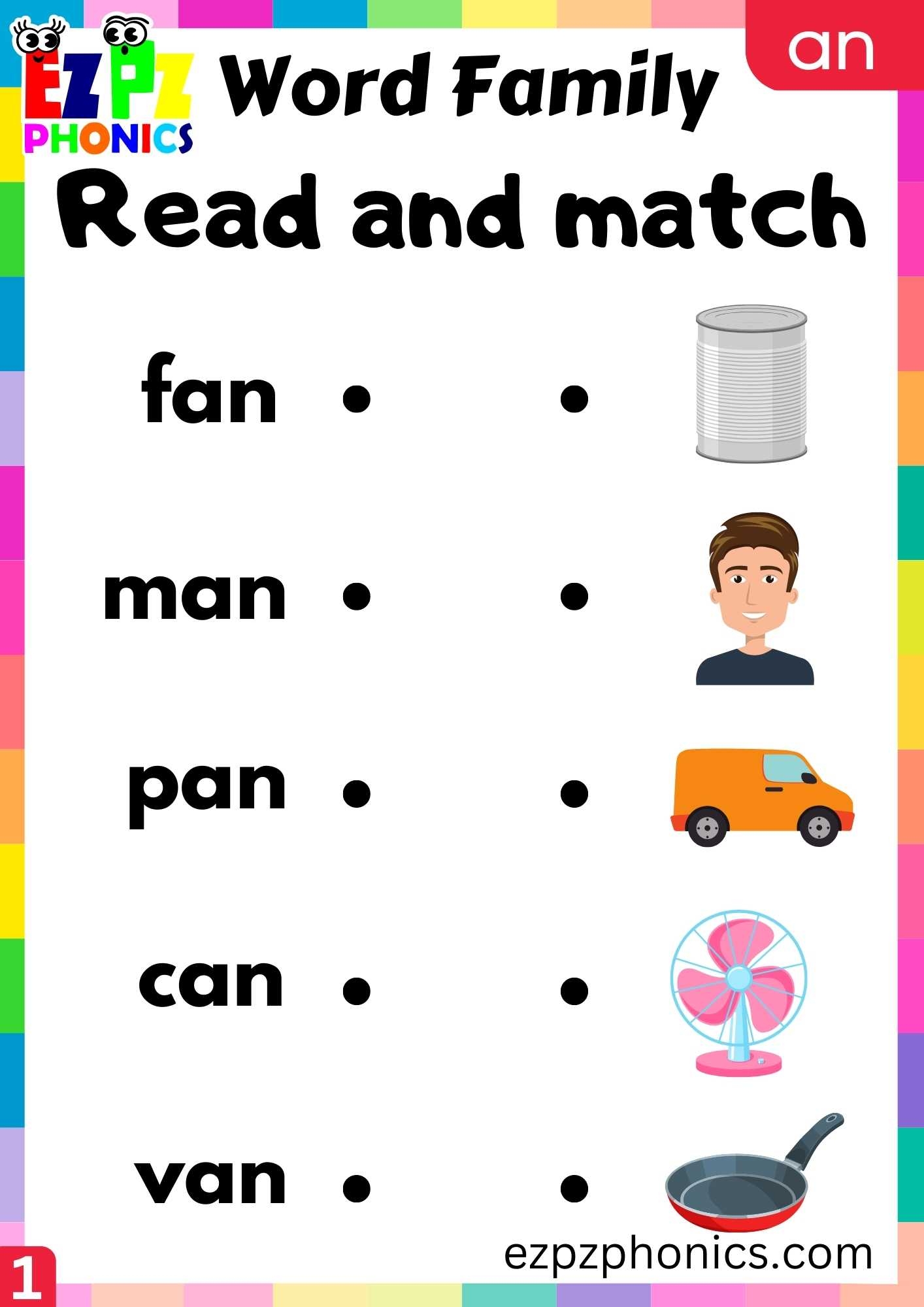 AN Words Read And Match Phonics Word Families Worksheet Ezpzphonics