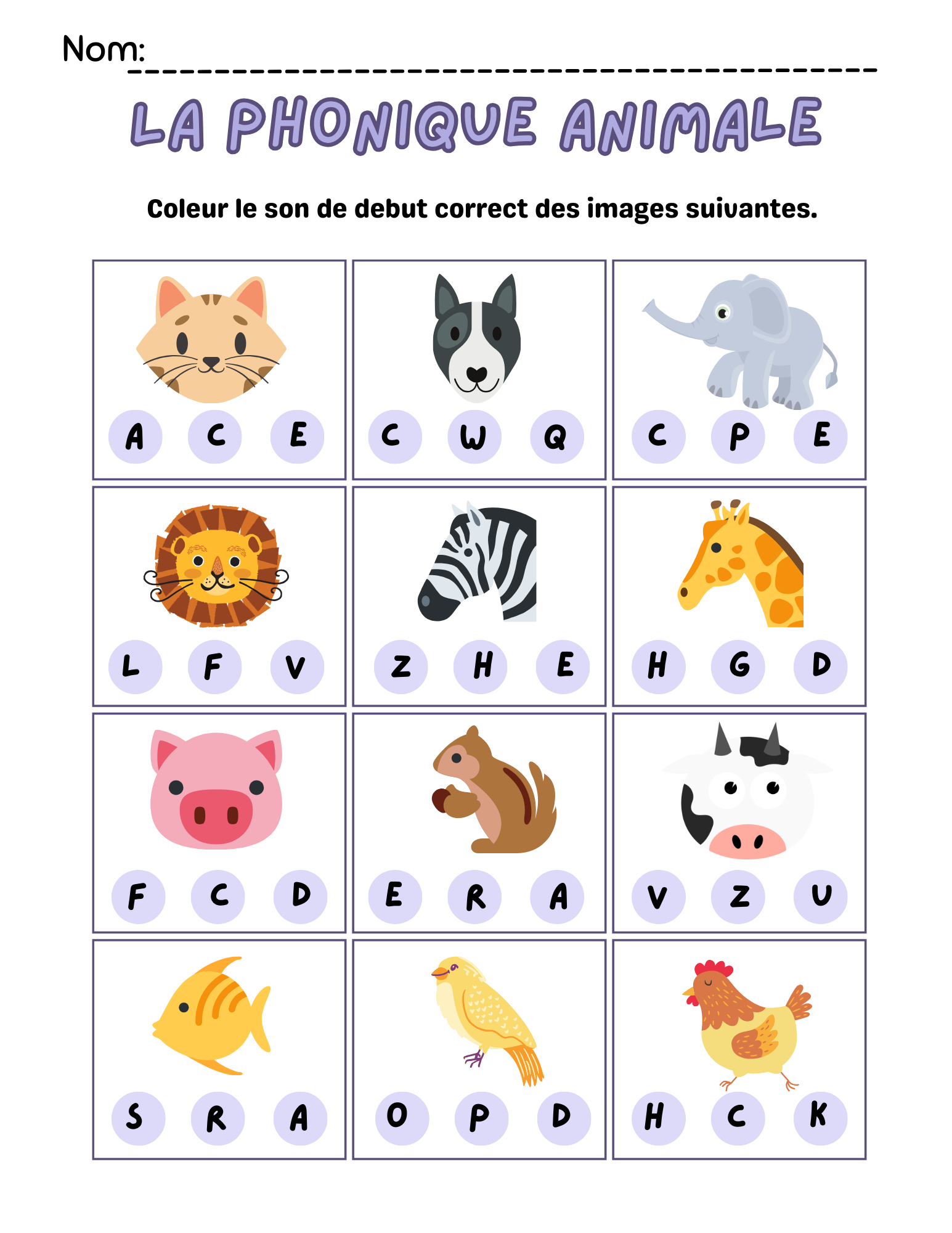 Animal Phonics Worksheet English French Classful