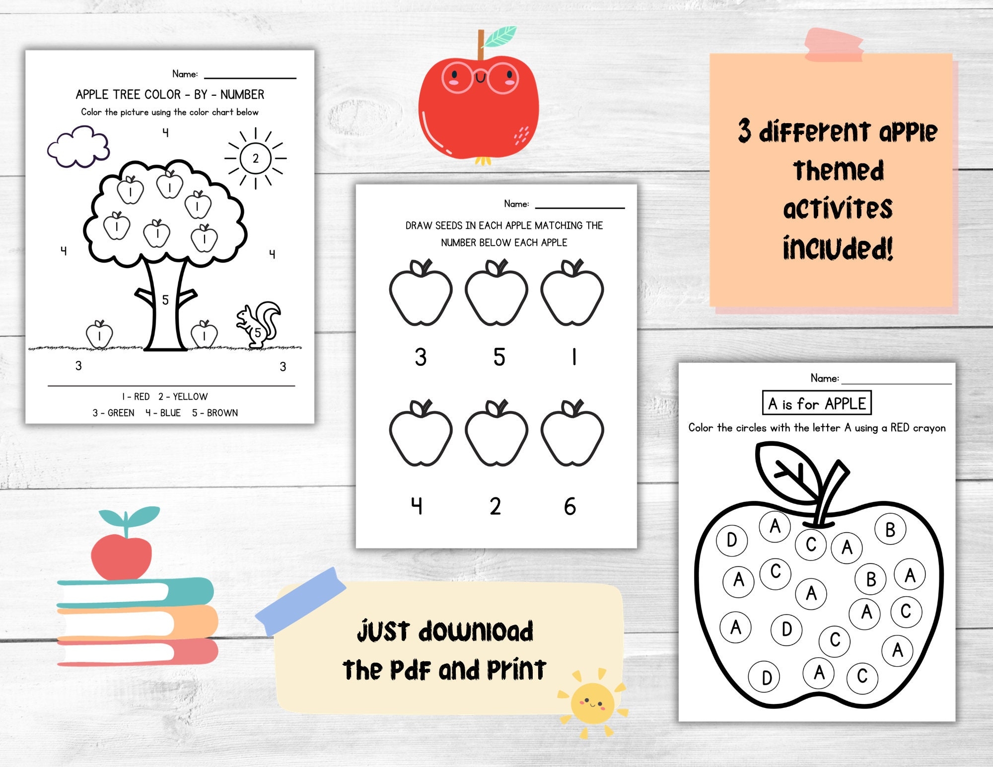 Apple Activities For Kids Apple Activity Pack Apple Worksheets Apple Activities Preschool Kindergarten Homeschool Printable Etsy