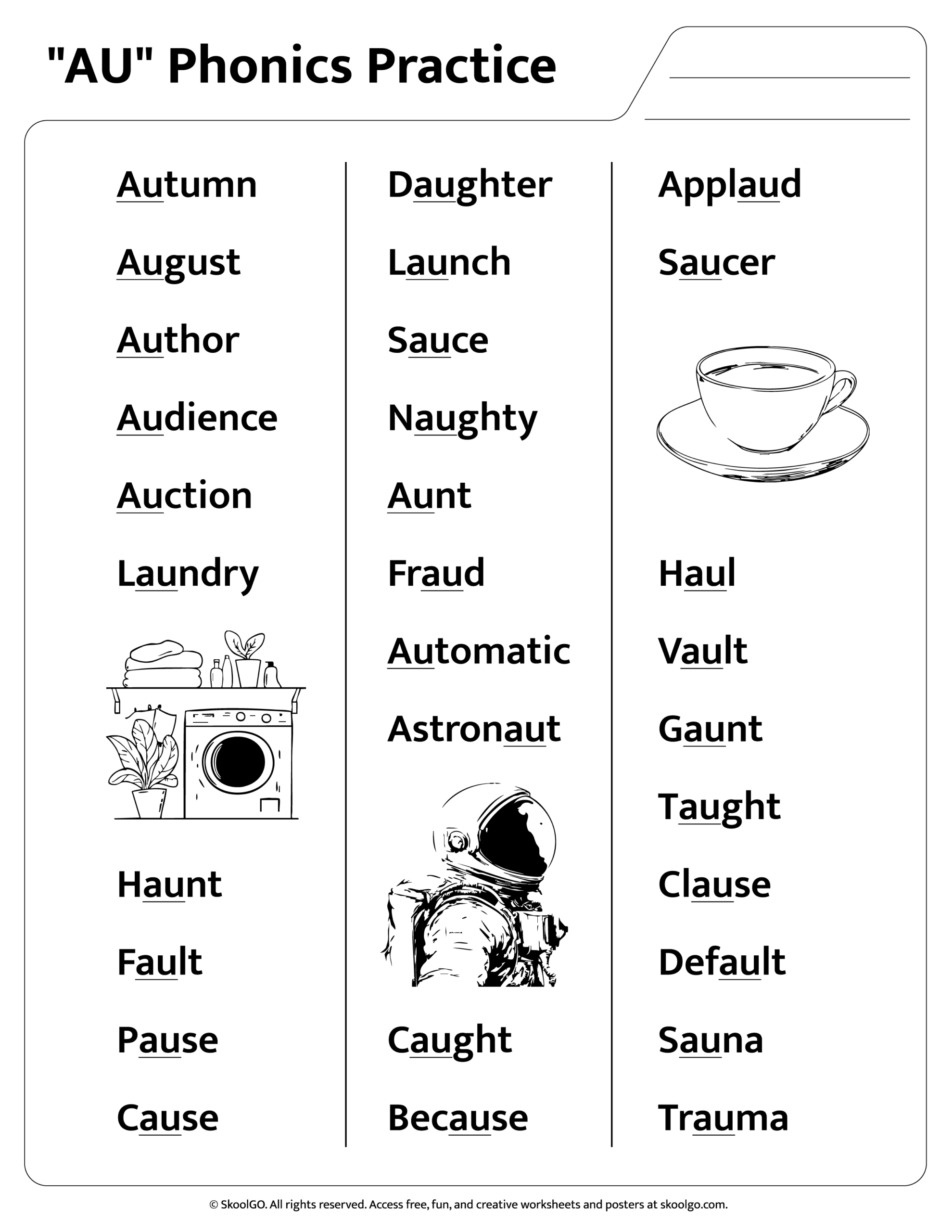 AU Sound Phonics Worksheet Free PDF For Grades 1 3