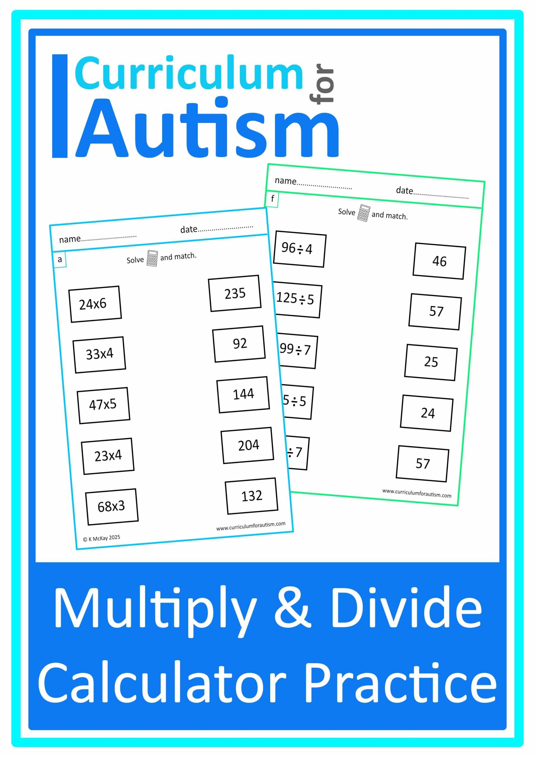 Autism Math Calculator Practice Double Digit Addition Subtraction Worksheets Special Education Curriculum For Autism