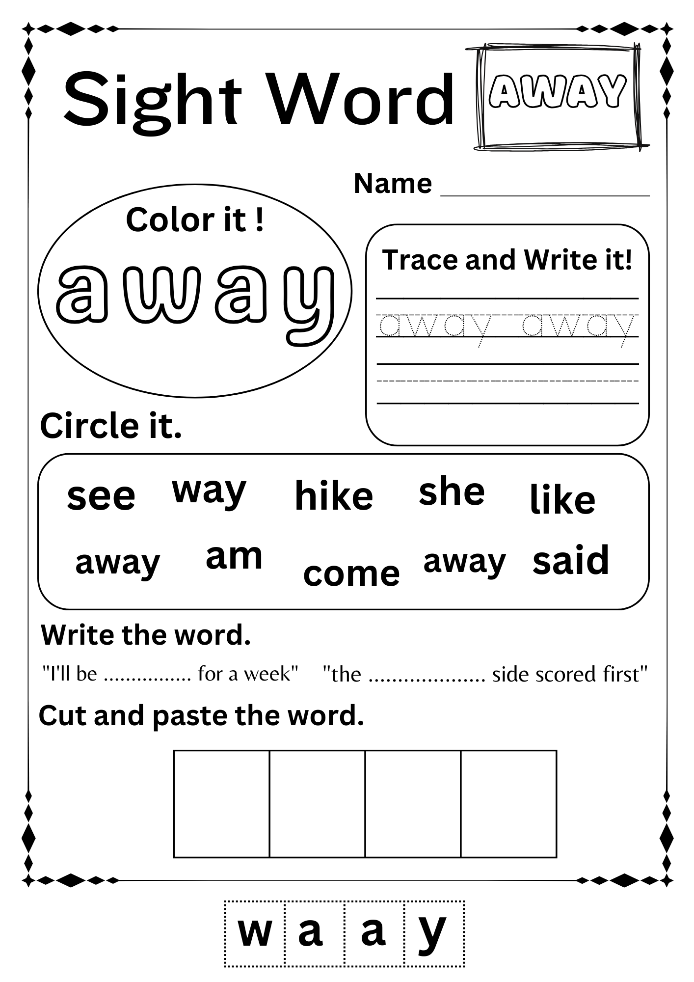 Away Sight Word Worksheet Kindergarten Made By Teachers Away Sight Word Worksheet Kindergarten Made By Teachers