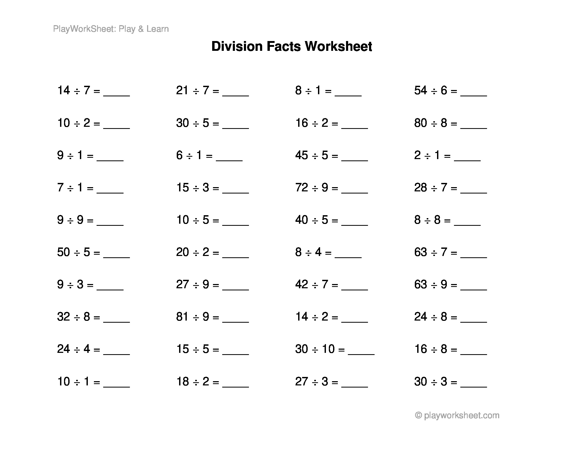 Basic Division Facts Worksheet Strengthening Division Skills Free Printables For Kids