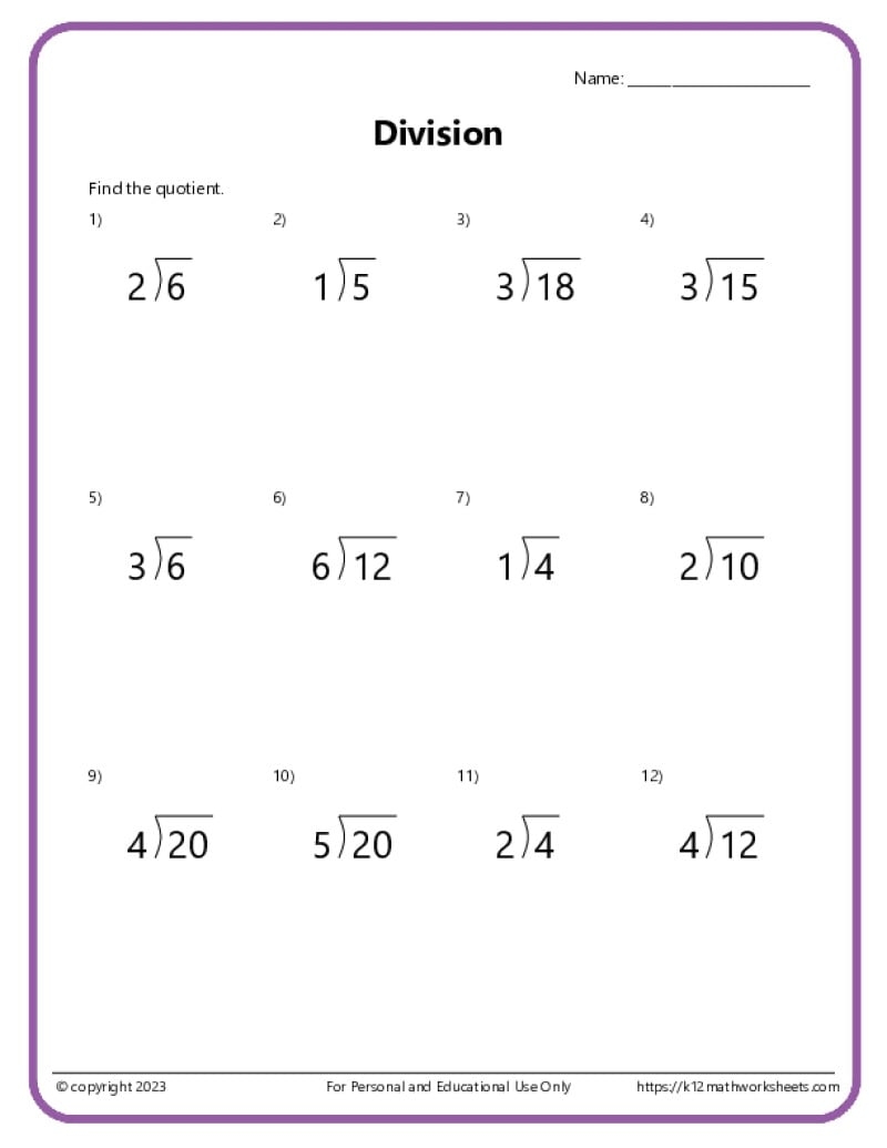 math and division worksheets
