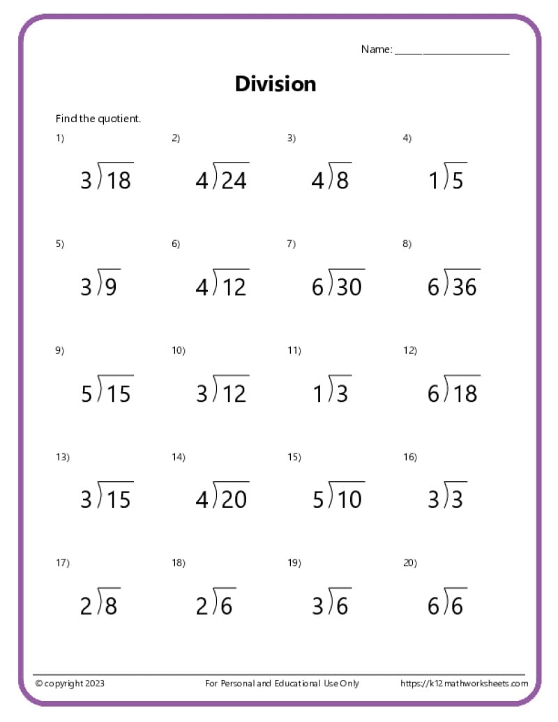 Basic Division Worksheets