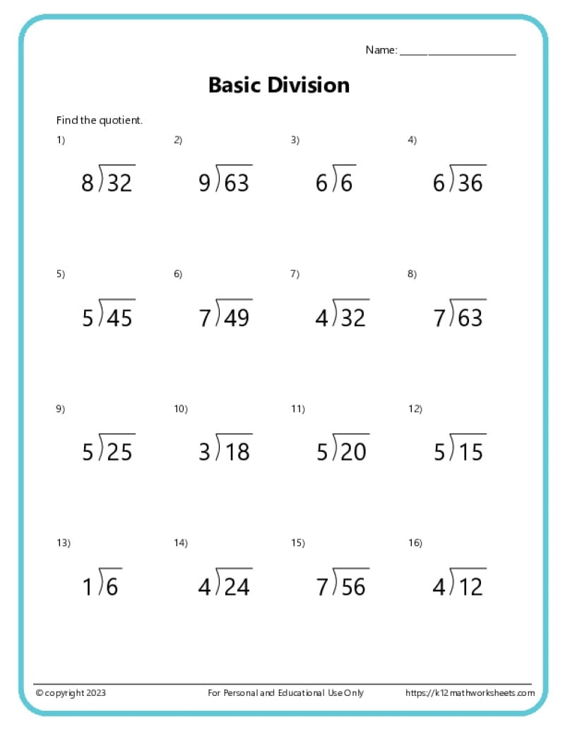 Basic Division Worksheets