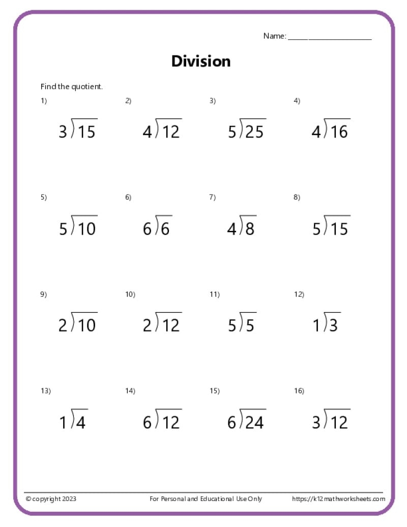 Basic Division Worksheets Basic Division Worksheets