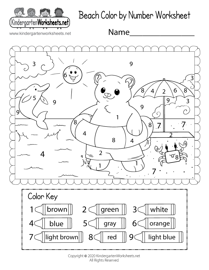 Beach Color By Number Worksheet Free Printable Digital PDF