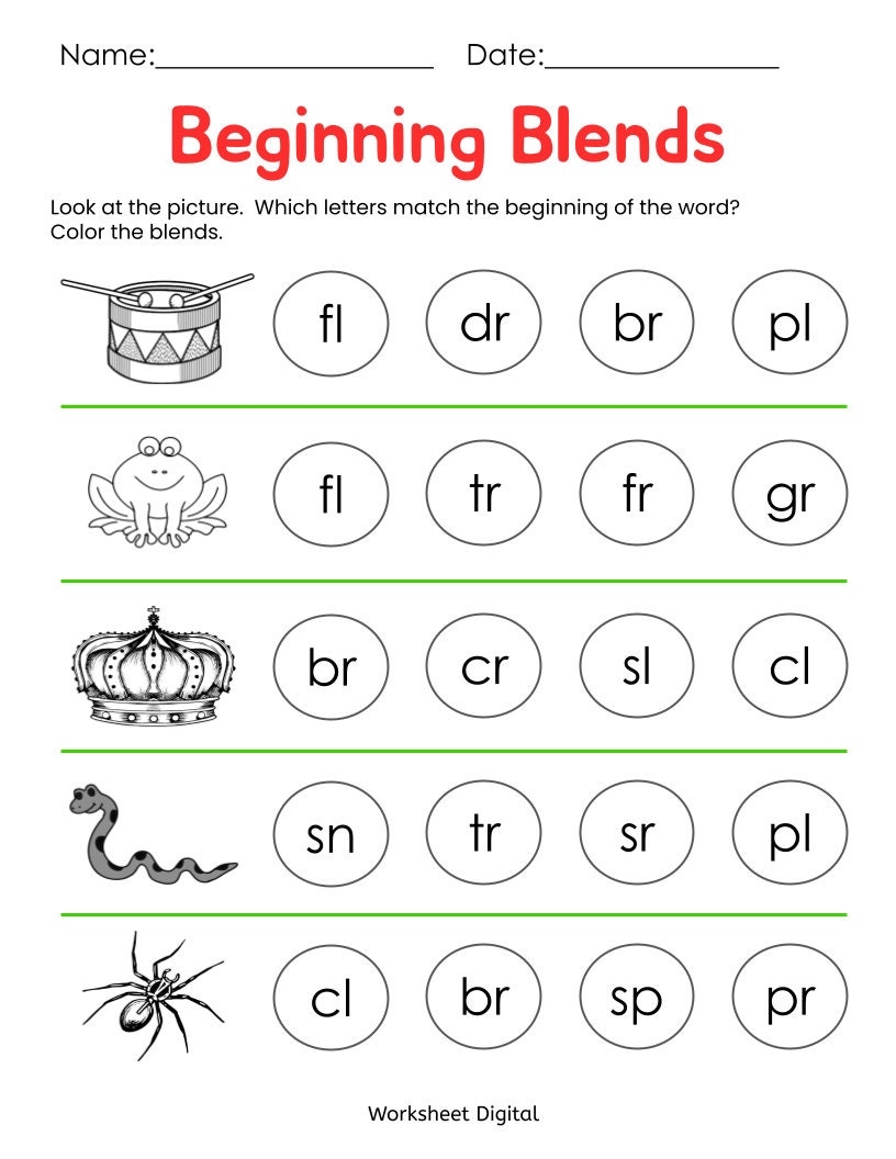 Beginning Blends Worksheets Kindergarten Preschool printable PDF Etsy Beginning Blends Worksheets Kindergarten Preschool printable PDF Etsy