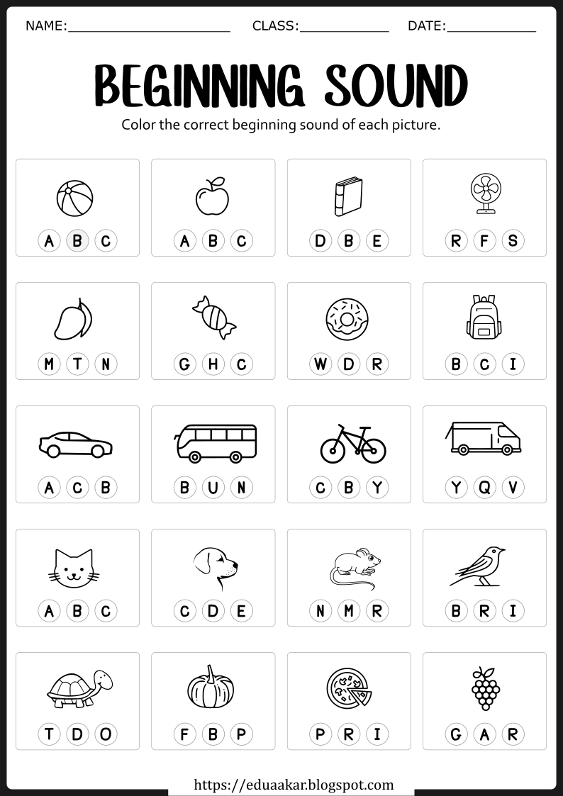 Beginning Sounds Worksheets For Kindergarten