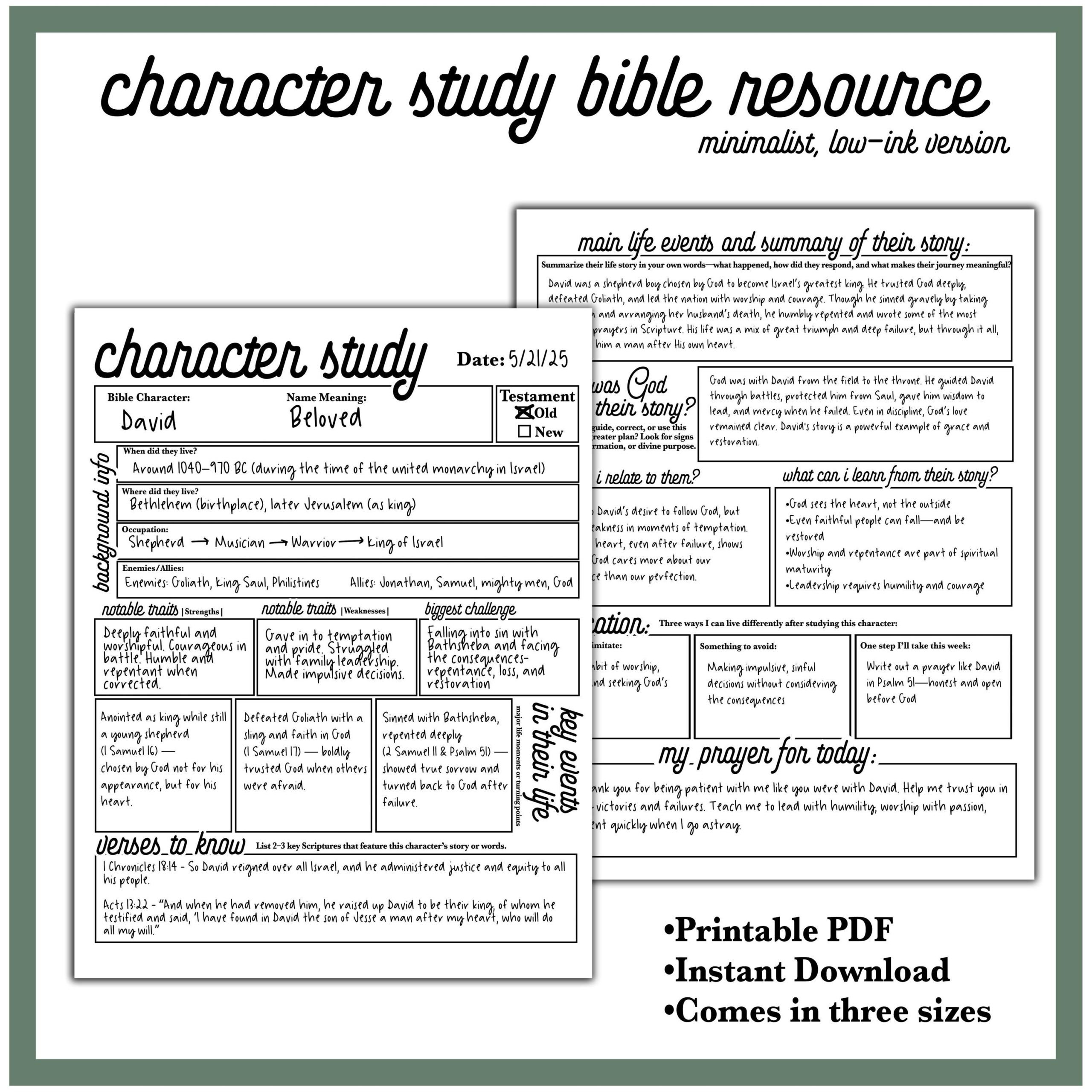 Bible Character Study Guide Printable Christian Bible Study Worksheets Faith Journal Template For Women Men Students Digital Study PDF Etsy