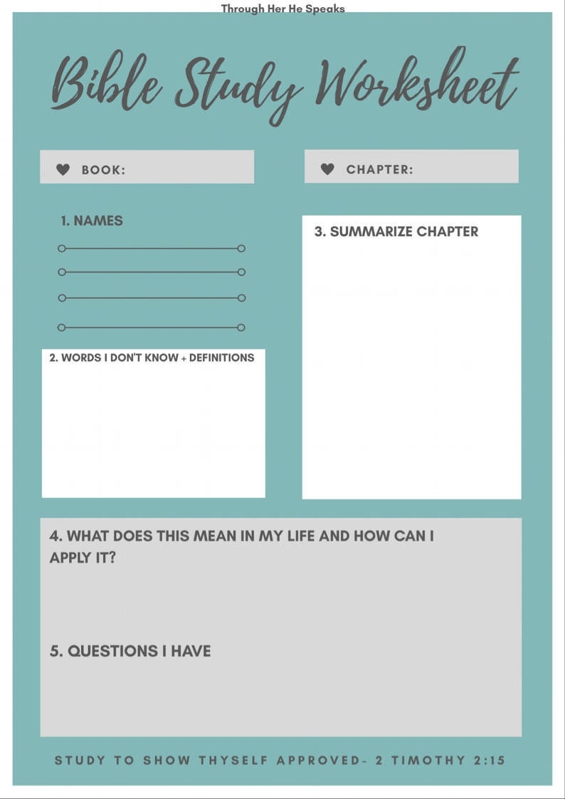 Bible Study Worksheet Bible Study Printable Etsy