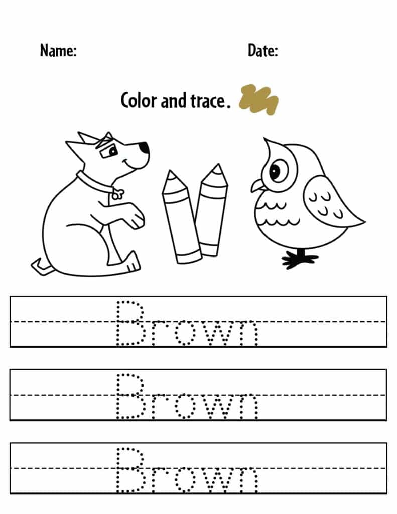 color brown worksheets for preschool