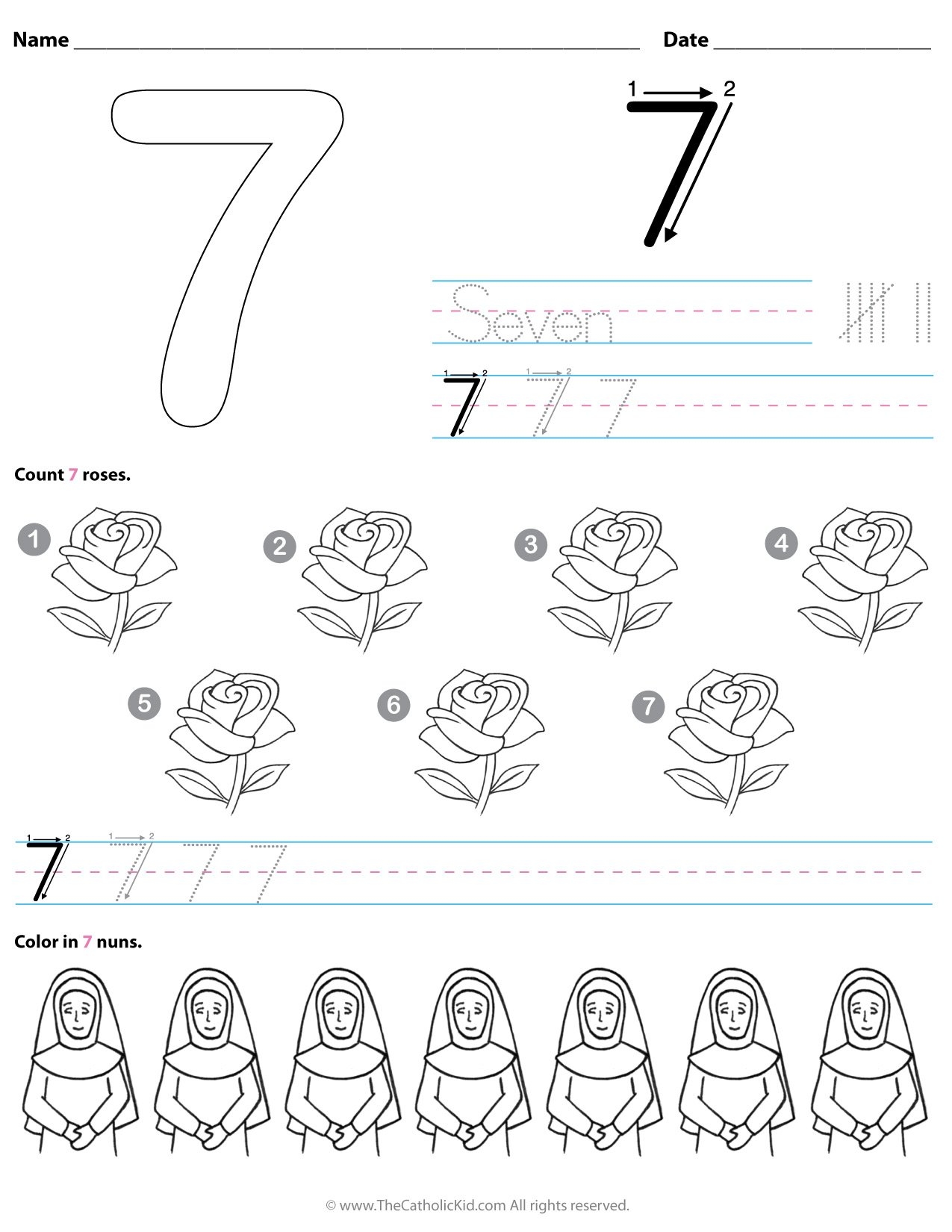 preschool number 7 worksheets