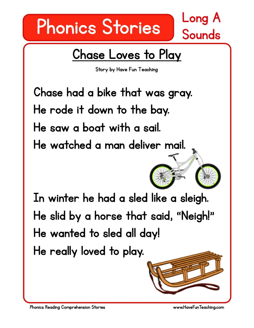 Chase Loves To Play Phonics Reading Comprehension Story Worksheet Long Vowel A Sound Have Fun Teaching