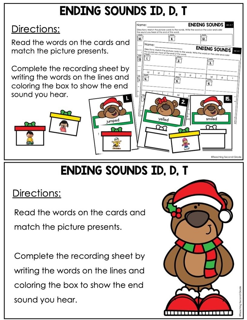 Christmas Ending ed Sounds Phonics Center For 1st And 2nd Grade Worksheets Teaching Ideas Made Easy